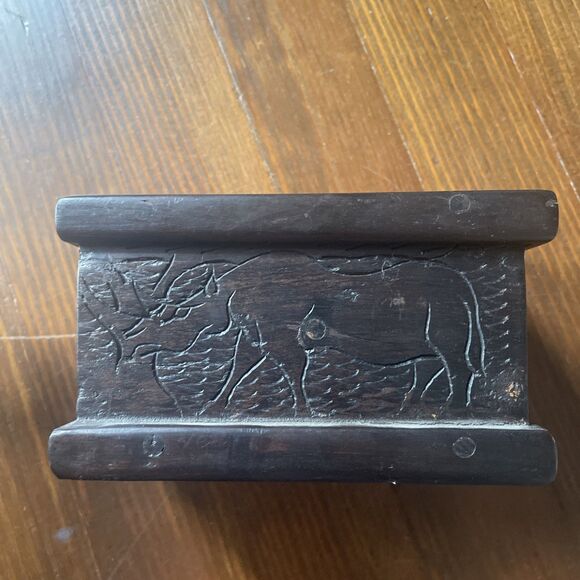 RARE Vtg Walt Disney World Elephant Rhino Carved Wooden Box Marble Jar Complete - Picture 8 of 11